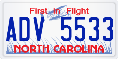 NC license plate ADV5533