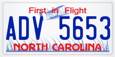 NC license plate ADV5653