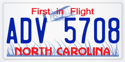 NC license plate ADV5708