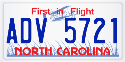 NC license plate ADV5721
