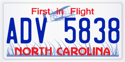 NC license plate ADV5838