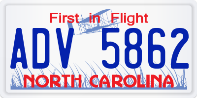 NC license plate ADV5862