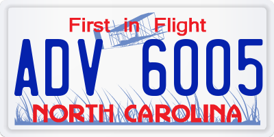 NC license plate ADV6005