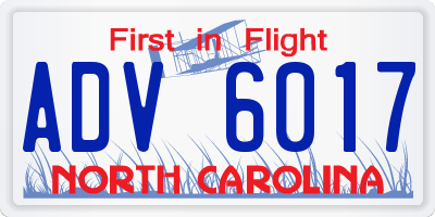 NC license plate ADV6017