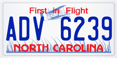 NC license plate ADV6239