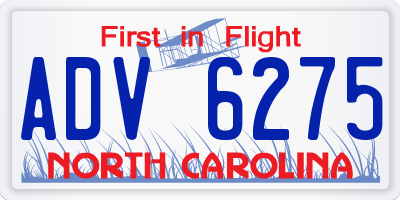 NC license plate ADV6275