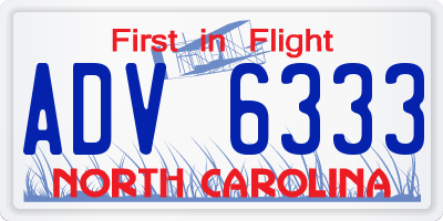 NC license plate ADV6333