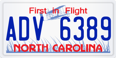 NC license plate ADV6389