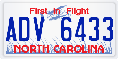 NC license plate ADV6433