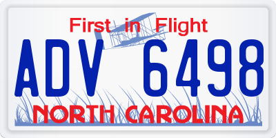 NC license plate ADV6498