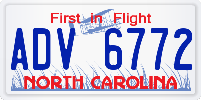 NC license plate ADV6772