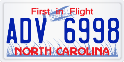 NC license plate ADV6998