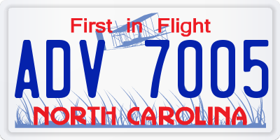 NC license plate ADV7005