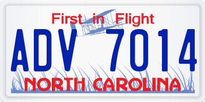 NC license plate ADV7014