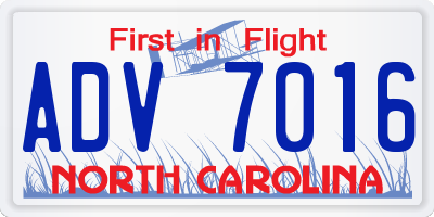 NC license plate ADV7016
