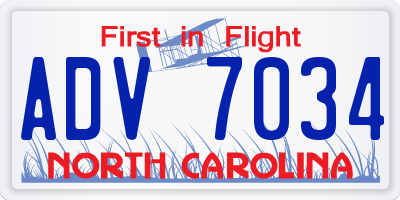 NC license plate ADV7034