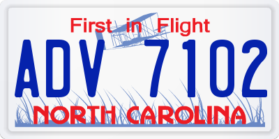 NC license plate ADV7102