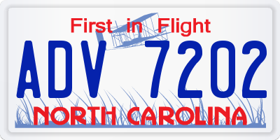 NC license plate ADV7202