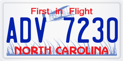 NC license plate ADV7230