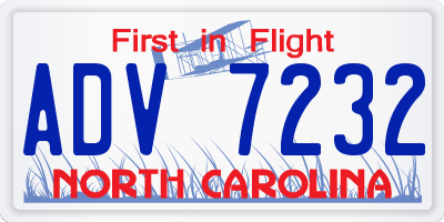 NC license plate ADV7232