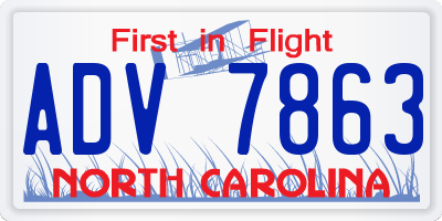 NC license plate ADV7863