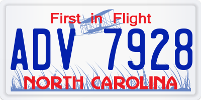 NC license plate ADV7928
