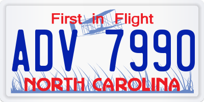 NC license plate ADV7990