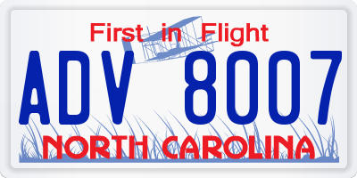 NC license plate ADV8007