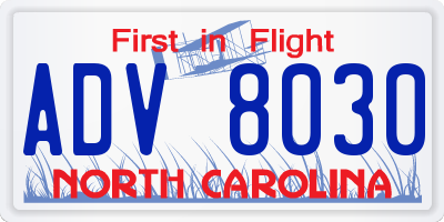 NC license plate ADV8030