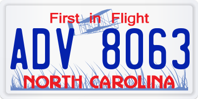 NC license plate ADV8063