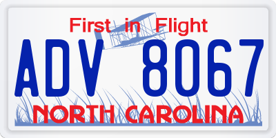 NC license plate ADV8067