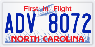 NC license plate ADV8072