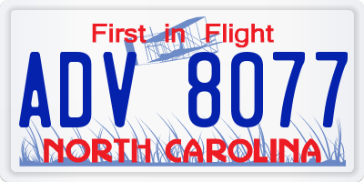 NC license plate ADV8077