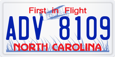 NC license plate ADV8109