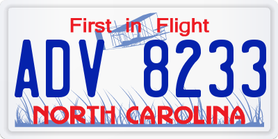 NC license plate ADV8233
