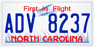 NC license plate ADV8237