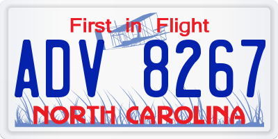 NC license plate ADV8267