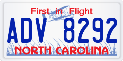 NC license plate ADV8292