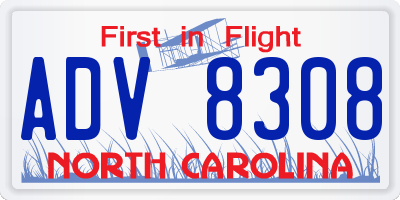 NC license plate ADV8308