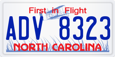 NC license plate ADV8323