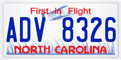 NC license plate ADV8326