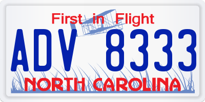 NC license plate ADV8333