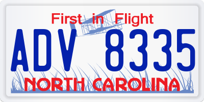 NC license plate ADV8335