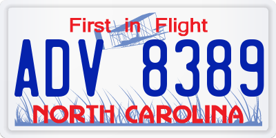 NC license plate ADV8389