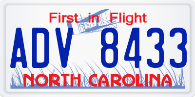 NC license plate ADV8433