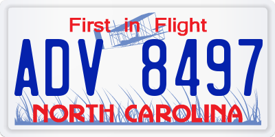 NC license plate ADV8497