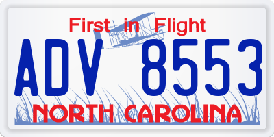 NC license plate ADV8553