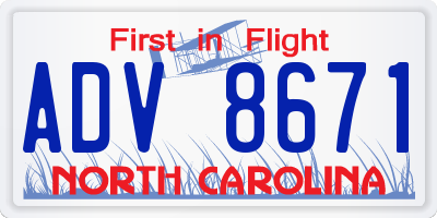 NC license plate ADV8671