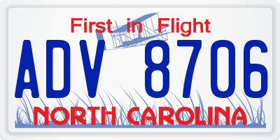 NC license plate ADV8706