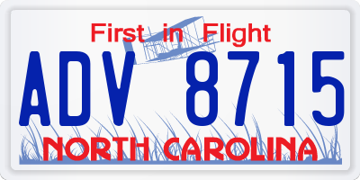 NC license plate ADV8715